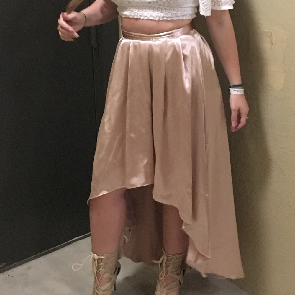 Pink satin high low skirt
